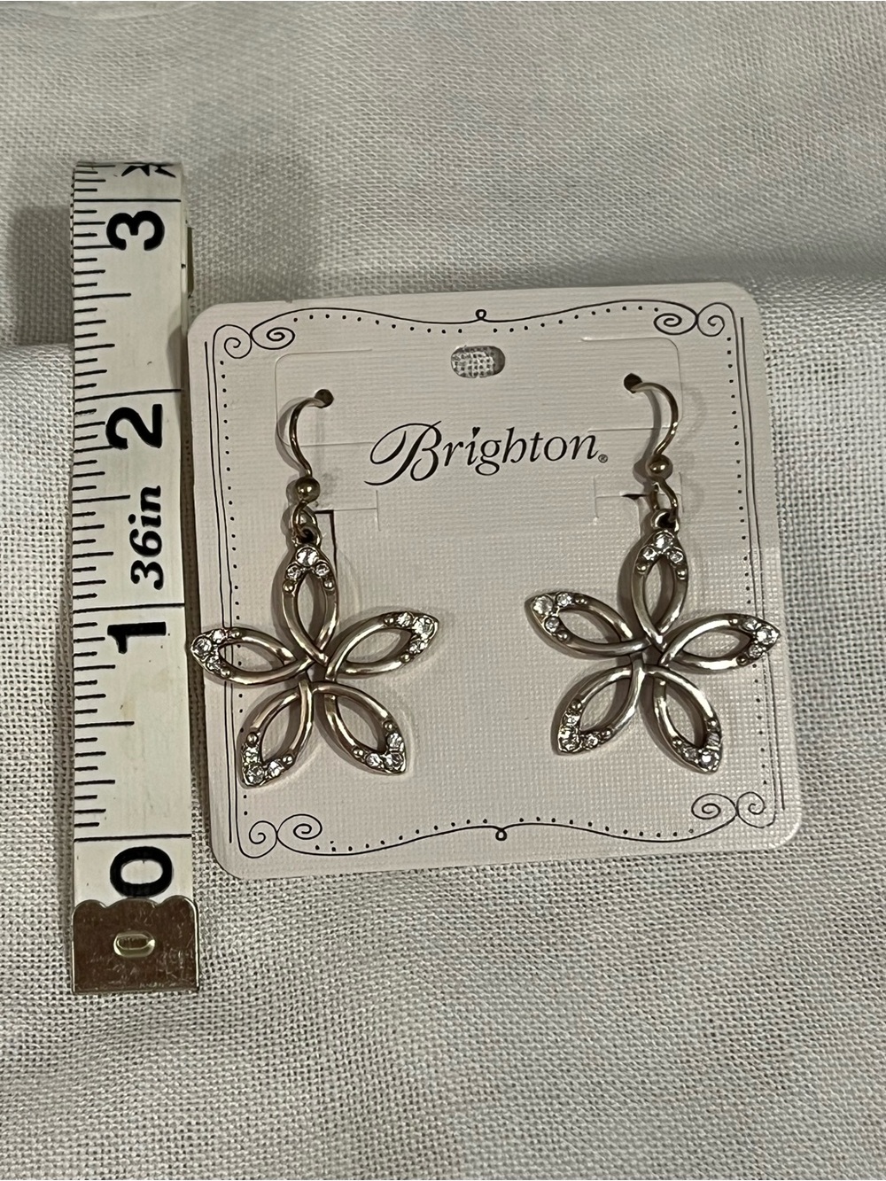 Brighton Silver Floral Loop Drop Earrings with Rhinestones NWOT - Picture 2 of 2